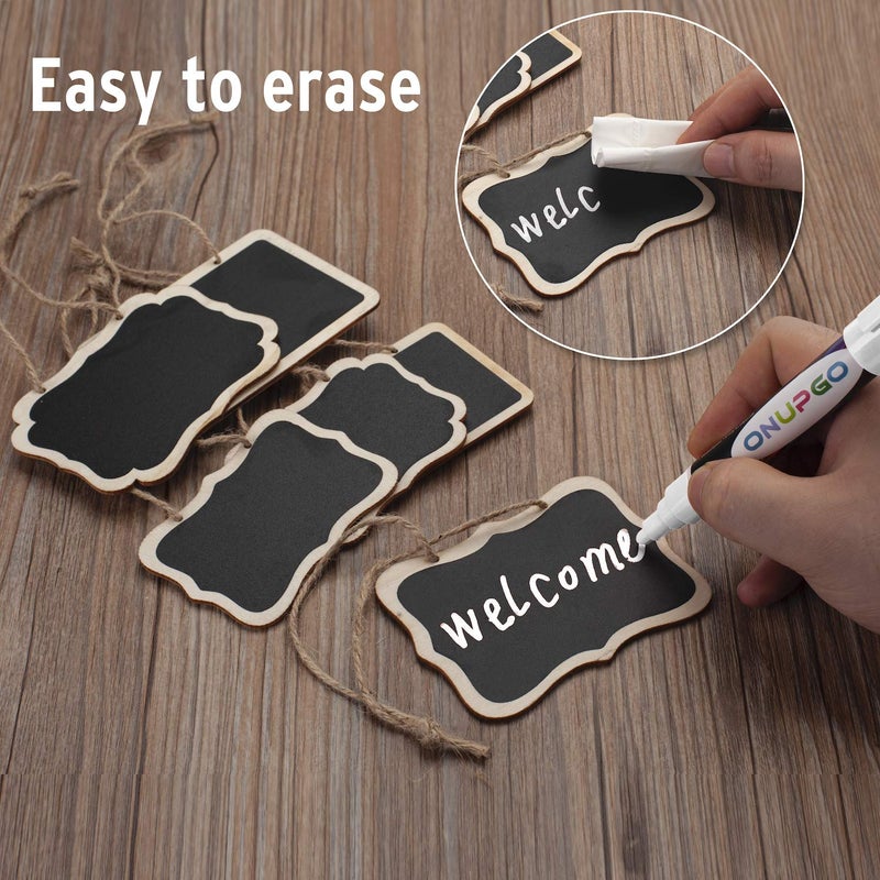ONUPGO 20 Pack Chalkboard Tags with Liquid Chalk Marker, Double Sided Blackboard with Hanging String, Wooden Mini Erasable Chalkboard Signs, Hanging Chalkboard Labels, Price Tags, Message Tags - Image 4